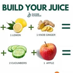 an image of how to build your juice with lemons, cucumbers and apples