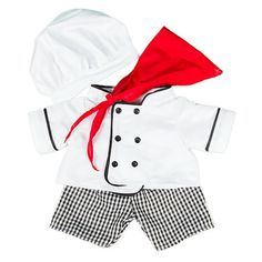 Adorable stuffed animal and doll clothes; Fits most 14"-18" Stuffed Animals Size: M.  Color: Black. Chef Outfit, Teddy Bear Costume, Chef Costume, Vermont Teddy Bears, Bear Clothes, Teddy Bear Clothes, Chef Clothes, Bear Costume, Checkered Pants