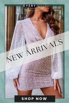 Spring Sexy Women Sequins Mini Dress Fashion V Neck Lantern Long Sleeves Dresses Elegant Night Club Party Bodycon Dress Long Sleeves Dresses, Party Bodycon Dress, Mini Dress Fashion, Club Parties, Bodycon Dress Parties, Dresses By Length, Dresses Elegant, Club Party, Sequin Mini Dress