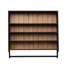 an open bookcase with three shelves on each side