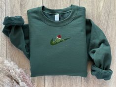 Embroidered Grinch Crewneck Sweater | Grinchmas Sweatershirt | Cute Embroidered Sweaters for Christmas | Trendy Apparel Gift | Gildan 18000 Grinch Crewneck, Embroidered Sweater, Crewneck Sweater, Grinch, Crew Neck Sweater, Trendy Outfits