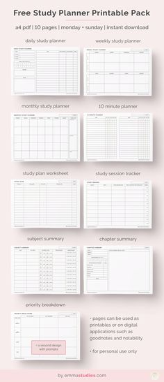 the ultimate planner printable pack is shown in white and pink, with text that reads free