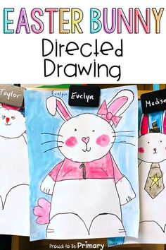 an easter bunny drawing is shown with the words,'easter bunny directed drawing '