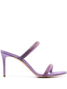 Pink Sandals Heels, Strappy Mules, Designer Mules, Glitter Shoes, Lilac Purple, Lavender Purple, Leather Mules, Strap Design, Crystal Embellishment