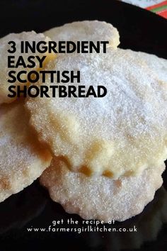 3 ingredient easy scottish shortbread on a black plate