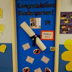 a door decorated with congratulationss for children