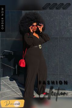 Long Sleeve V-neck Plus Size Wide Leg Jumpsuit Plus Size Wide Leg, Wide Leg Jumpsuit, 1 Million, Wide Leg, Jumpsuit, Plus Size, V Neck, Long Sleeve