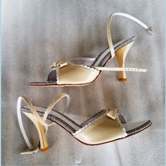 These Are A Lovely Pair Of Beige Convertible Heels From Joey O. They Can Be Worn With Ankle Straps Or You Can Remove The Straps And Wear Them As Slides. 2 Pairs For The Price Of One. Fabric Content: Leather Uppers. Size: 7.5m Insole Length: 9.75" Heel: 3.5" Condition: New Without Box. Elegant Synthetic Dance Shoes For Formal Occasions, Elegant Synthetic Dance Shoes For Formal Events, Elegant Synthetic Formal Dance Shoes, Elegant Gold Dance Shoes For Summer, Elegant Synthetic Dance Shoes, Elegant Gold Summer Dance Shoes, Leather Summer Wedding Shoes With Round Toe, Cream Leather Low Heel Wedding Shoes, Elegant Ankle Strap Dance Shoes For Spring