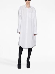 Balenciaga Cotton Shirt Dress  - Farfetch White Collared Shirt Dress For Work, White Shirt Dress For Workwear In Fall, White Shirt Dress For Fall Workwear, White Fall Shirt Dress For Work, White Long Sleeve Shirt Dress For Office, Classic White Button-up Shirt Dress, Classic White Shirt Dress For Fall, White Shirt Dress For Daywear In Fall, White Shirt Dress For Fall Daywear