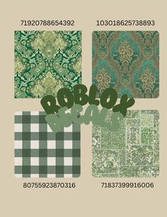 four different patterns with the word robo in green and white on top of them