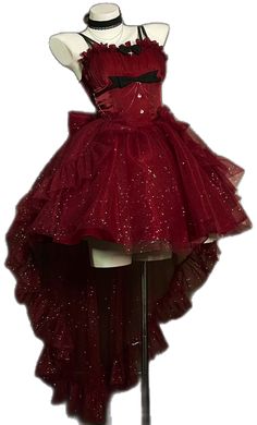 Sparkling Skirt, Skirt With Bow, Basque Waist, Sparkle Skirt, Detachable Train, Jumper Skirt, Tier Skirt, Wine Red, Ruffle Trim