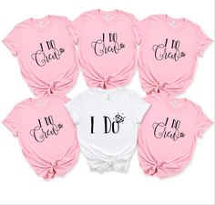 six bride t - shirts in pink and white