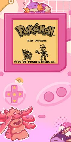 the game pokemon pink version is displayed in front of an image of some cartoon characters