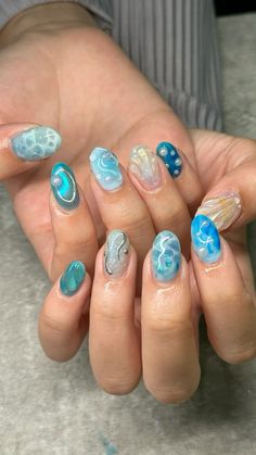 #nails #naildesign #summernails #mermaid #mermaidnails #mermaidcore #aesthetic Mama Mia Themed Nails, Mermaid Inspo Nails, Mermaid Vibe Nails, Mermaid Aesthetic Nails, Simple Mermaid Nails, Aquamarine Nails Design, Mermaid Theme Nails, Mamma Mia Nails Ideas, Mermaid Nails Aesthetic