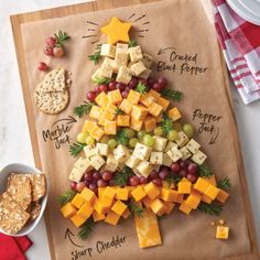 a christmas tree made out of cheese and crackers