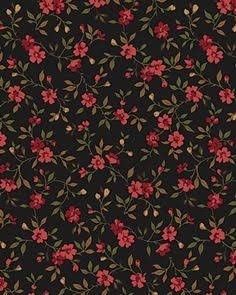 a black background with red flowers and leaves