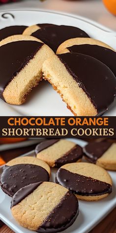 chocolate orange shortbread cookies on a white plate