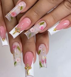 Nails For Spain, French Nails Flowers, Bahama Nails, Spain In Summer, Spain Nails, Nails Encapsulated, Vacation Nail Ideas, Spring Break Nails Acrylic, Nails Vacation