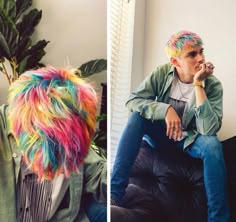 Short Rainbow Hair, Bleached Hair Men, Half And Half Hair, Waterparks Band, Awsten Knight, Neon Hair, Men Hair Color, Hippie Hair