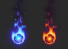 three different types of fire in the dark