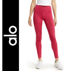 Alo 7/8 High-Waist Airlift Legging Size S Color Lipstick Red New With Tag. Please See Pictures For Approximate Measurements Laying Flat. Full Length-33” Inseam-25" Front Rise-9.5” Waist-10.5” Description Prepare To Breeze Through Hot Yoga In The 7/8 High-Waist Airlift Legging, An Update To The Popular Full-Length Version. Made From Our Micro-Performance Double-Knit Airlift Fabric, It Has A Second-Skin Fit And Feel That Sculpts And Smooths Like No Other. Hits At The Ankle On Petites And Pairs Per Red Compressive Yoga Bottoms, Red Compressive Full-length Bottoms, Red Full-length Athleisure Leggings, Red Full Length Athleisure Leggings, Alo Yoga High Waist Sports Leggings, Alo Yoga High Waist Activewear, High Waist Alo Yoga Activewear, Red Compression Full-length Activewear, Red Compression Functional Leggings