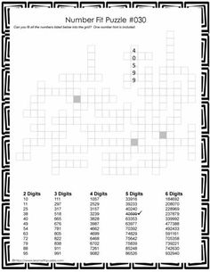 a crossword puzzle with numbers in the middle and two digits on each side,