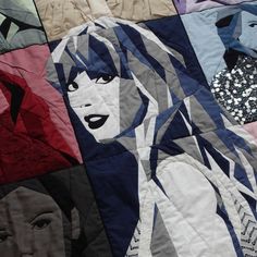 a woman's face is depicted on a quilt