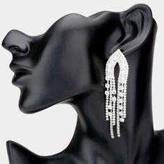 Elevate your style with stunning Silver Crystal 3.25in Dangle Fashion Jewelry Earrings. Add elegance to any outfit with the dazzling crystals and sleek silver finish. Shop now for affordable luxury! Silver Crystal Earrings With Rhinestone Fringe, Evening Earrings, Rhinestone Fringe, Go Pink, Head Chain, Wrist Wear, Hat And Scarf Sets, Scarf Poncho, Chains Necklaces