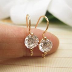 10pcs 24K Real Gold Plated Earring Hook, Round Shape Zircon Crystal Ear Hooks,Brass Earring Attachme