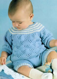 Baby Boy Yoked Sweater & Pants - short sleeves -Knitting Pattern- Knitted in DK 8 ply Light worsted yarn- PDF- Digital Download English pattern See images for further information Crochet Dress Girl, Patron Vintage, Baby Jumper, Pants Short, Vintage Baby Girl, Baby Coat, Set Patterns, Baby Blanket Pattern