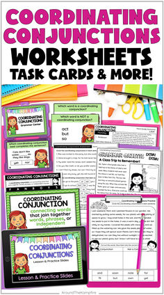 3rd grade coordinating conjunctions unit with worksheets and PowerPoint teaching slides. Third Grade Grammar Activities, Conjunctions Activities, 3rd Grade Grammar, Teaching 3rd Grade, Third Grade Grammar, Compound Sentence, Teaching Slides, Conjunctions Worksheet