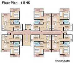 the floor plan for an apartment building with six units in each unit and four floors