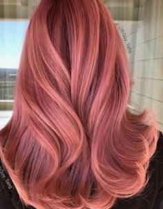 Rose Gold Hair With Shadow Roots, Rose Gold Hair With Lowlights, Rose Gold Toner Hair, Rose Gold And Copper Hair, Rise Gold Hair, Apricot Hair Color Peach Rose Gold, Rose Red Hair Color, Strawberry Blonde Hair Color Rose Gold, Rose Hold Hair