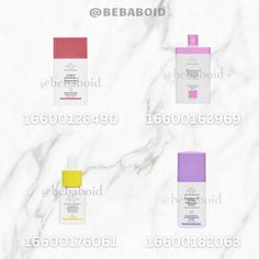 four different types of skin care products on a white marble background with the words bebaboid above them