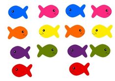 a group of different colored fish on a white background