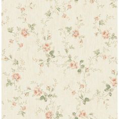 a white wallpaper with pink flowers on it