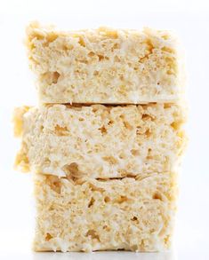 three pieces of rice krispy treats stacked on top of each other