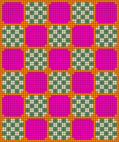 an orange, pink and green pattern with squares