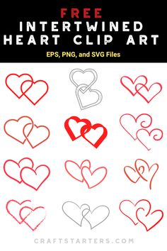 the free heart clip art for valentine's day is shown in red and white