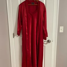 No Tags. Never Used. Elegant Red Sleepwear For Loungewear, Elegant Red Sleepwear For Wedding Night, Red Satin Dress For Loungewear, Red Fitted Long Sleeve Robe, Elegant Red Lounge Robe, Red Long Sleeve Satin Gown, Elegant Red Robe For Loungewear, Red Fitted Nightgown For Loungewear, Fitted Red Nightgown For Loungewear