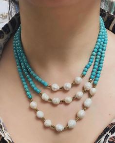 Stunning Vintage West Germany Blue--Turquoise & White--Pearl Rhinestone Necklace Gift for girlfriend gift for mother Elevate your style with our exquisite handmade necklace, meticulously crafted to add a touch of elegance to any outfit. This stunning piece is made with love and precision, featuring high-quality materials that ensure both durability and shine. Every necklace is uniquely fashioned from premium gemstones and expertly woven with an array of delicate beads, ensuring that no two piece Luxury Turquoise Gemstone Beads Necklace, Luxury Blue Pearl Jewelry, Turquoise Round Necklace For Wedding, Elegant Turquoise Gemstone Beaded Necklace, Turquoise Wedding Necklaces, Turquoise Natural Stones Wedding Jewelry, Turquoise Wedding Jewelry With Natural Stones, Elegant Turquoise Jewelry With Gemstone Beads, Elegant Turquoise Round Beads Jewelry