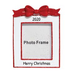 a white frame with a red bow on it and the words photo frame line 2