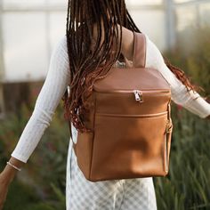 La Mère Grand - Caramel Leather Diaper Bag Backpack | Azaria Leather Diaper Bag Backpack, Leather Diaper Bag, Stroller Hooks, Backpack Free, Leather Backpacks, Faux Leather Bag, Leather Baby, Wet Bag, Diaper Bag Backpack