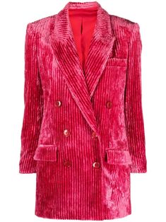 raspberry pink cotton corduroy velvet effect peak lapels double-breasted button fastening jetted chest pocket two side flap pockets long sleeves straight hem central rear vent full lining Blazer Pink, Corduroy Blazer, Black Tweed, Raspberry Pink, Fashion Collage, Looks Style, Fall Winter Outfits, Pink Cotton, Isabel Marant