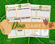 an egg laying on top of a leaf with the words dino games next to it