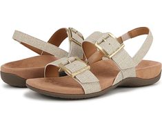 Women's VIONIC Reese Slingbacks Comfortable Adjustable Slingback Sandals With Buckle, Adjustable Slingback Sandals With Arch Support, Adjustable Arch Support Slingback Sandals, Adjustable Strap Sandals For Everyday Use, Adjustable Sandals With Arch Support For Everyday, Leather Denim, Slingbacks, Foot Pain, Summer Sandals