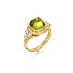 Temple St Clair Jewelry - 18K Collina Ring - 18KT YELLOW GOLD SUGARLOAF CABOCHAN PERIDOT RING | Manfredi Jewels Colorful Rings, Eternity Ring Gold, 18k Gold Ring, Peridot Ring, List Style, Classic Ring, Color Ring, Round Brilliant Cut Diamond, Brilliant Cut Diamond