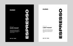 two black and white brochures with the words espresso on them, one is