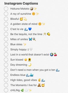 the instagram caption list for instagrams is shown in this screenshot