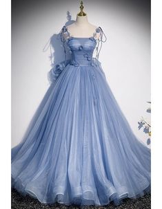 Formal Long Black Mermaid Evening Dress Off Shoulder - $78.48 #S1496 - SheProm.com Tulle Long Dress, Prom Dress Blue, Blue Evening Dress, Tulle Long Prom Dress, Blue Party Dress, Blue Dress Formal, Blue Tulle